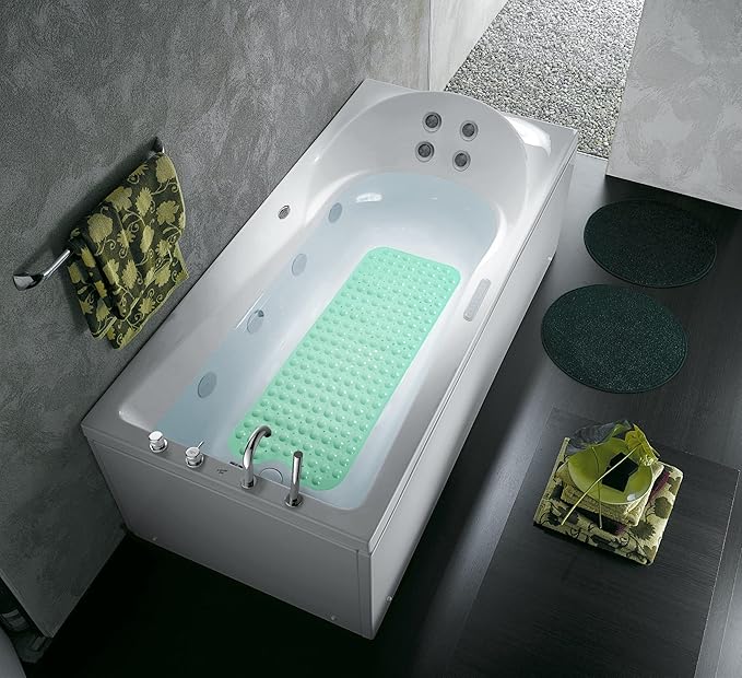 Linoows Bathtub and Shower Mats, Extra Long Non-Slip Bath Tub Mat 39 x 16 Inch, Machine Washable Bathmat with Suction Cups & Drain Holes for Bathroom Floor, Pale Green
