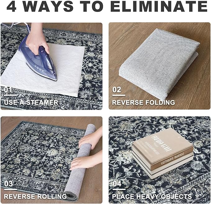 KILOCOCO Moroccan Small Area Rug 2x3 Entryway Rugs Printed Vintage Floral Washable Rug Non-Slip Kitchen Rug Indoor Door Mat, Accent Throw Small Rugs for Laundry Room Bedroom Entrance, Navy/Charcoal