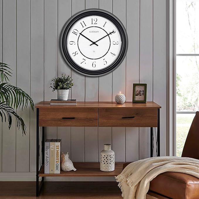 CLXEAST 14 Inch LED Illuminated Indoor Outdoor Atomic Analog Wall Clock Battery Operated, Glow in The Dark Wall Clock for Living Room, Home Office,Bathroom,Kitchen,Oil Rubbed Bronze Black Finish
