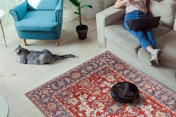 Keen Home Design 8x10 Rug - Machine Washable Area Rug with Non-Slip Backing, Ideal for Living Room, Dining Room, Bedroom - Vintage, Easy Clean, Durable, Low Pile Rug - (8' x 10')