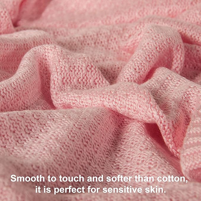 NTBAY Cable Knit Cooling Throw Blanket, Soft and Breathable Throw Blanket 51x67 Inches Made from Rayon Derived from Bamboo for Couch, Sofa, Nap, Pink