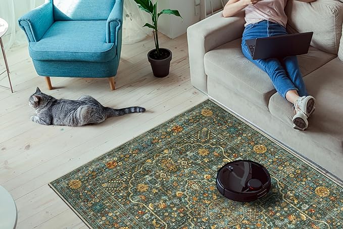 Keen Home Design 5x7 Rug - Machine Washable Area Rug with Non-Slip Backing, Ideal for Living Room, Dining Room, Bedroom - Vintage, Easy Clean, Durable, Low Pile Rug - (5' x 7')