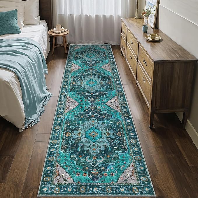 Ciicool Washable Vintage Runner Rug 2' x 8' ft Hallway, Boho Low Pile Long Non Slip Soft Kitchen Carpet Indoor Oriental Throw Rug