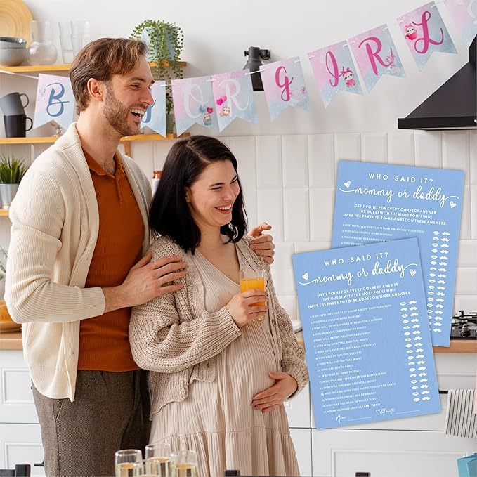 EXW Baby Shower Games, Who Said It Mommy Or Daddy, Double-sided Filling Blue Minimalism Game Cards, Baby Shower Activity, Party Supplies & Decorations, Set of 30 -B03