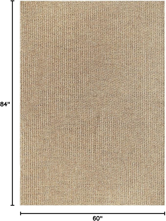 Easy Jute Rugs 5x7 Natural Color Living Room Indoor Outdoor Area Rug for Farmhouse Patio and Kitchen Rug High Traffic Washable Easy to Clean Solid Boho Woven Design Outside Carpet (5 x 7)