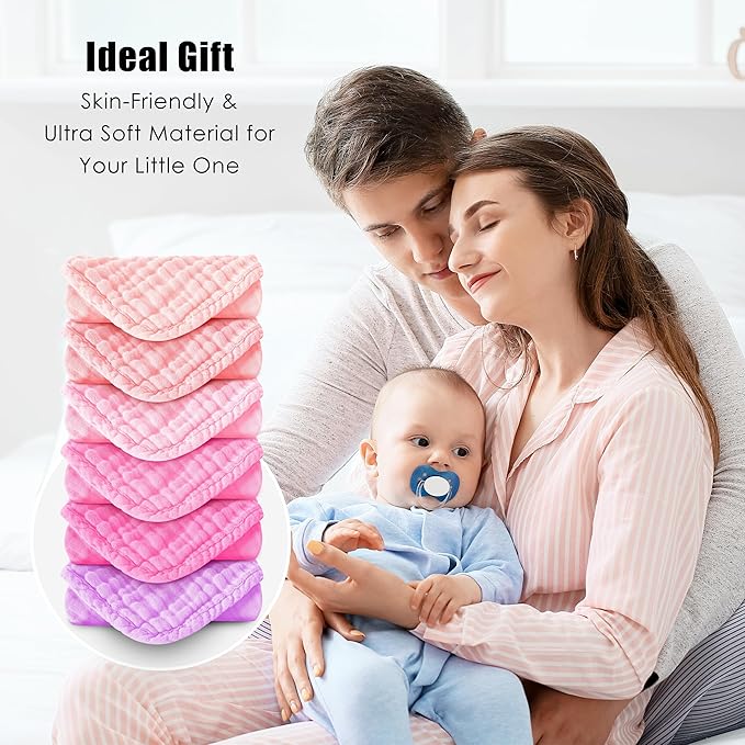 MOON PARK Baby Washcloths, 12 Pack - 12x12 Inches, Small Burp Cloths and Baby Wipes - 100% Cotton Muslin Ultra Soft for Newborn, Infant and Toddlers - Pink, Purple and Sakura Series