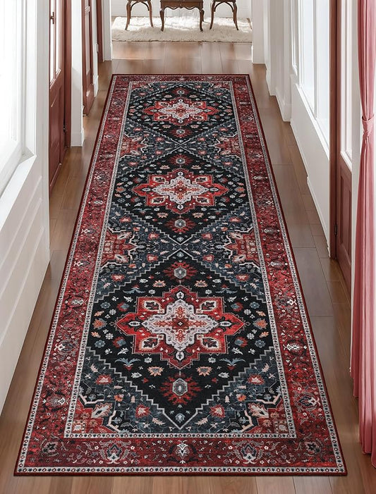 Ciicool Washable Runners Area Rug for Hallways, Ultra Soft 2'6 "x8' ft Boho Print Non-Slip Vintage Oriental Medallion Long Carpet for Kitchen Bedroom Laundry Bathroom