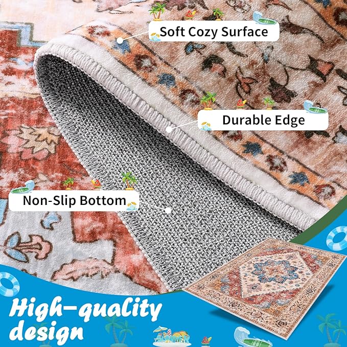 Ciicool Washable Runner Rug Non Slip, 2'x6' Hallway Rug Vintage Kitchen Rugs Carpet for Bedroom Laundry Bathroom Decor