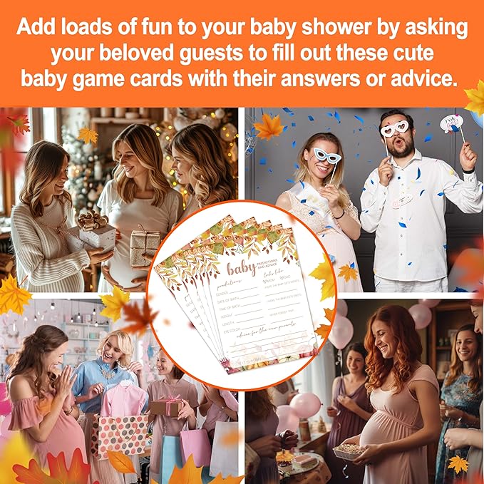 Baby Prediction and Advice Cards, Autumn Baby Shower Games Cards, Thanksgiving Boy or Girl Baby Gender Reveal Party Favors Decorations and Supplies, 25 Pcs Double-Sided - E02