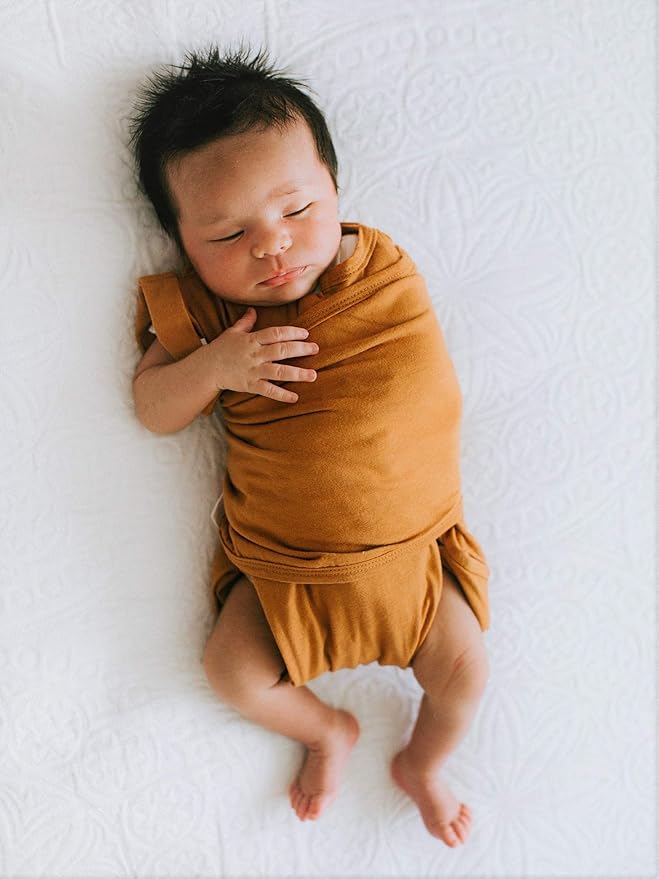 embé 2-Way Transition Short Sleeve Swaddle Blanket Wrap for Babies 3-6 Months - Rust, Sand, Spruce | Legs in & Out Design | Stage 2 Sleep, 12-18 lbs