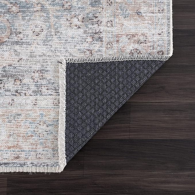 Bloom Rugs Caria Washable Non-Slip 9x12 Rug - Ocean Blue/Brick Traditional Area Rug for Living Room, Bedroom, Dining Room, and Kitchen - Exact Size: 9' x 12'