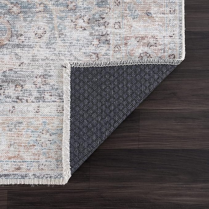 Bloom Rugs Caria Washable Non-Slip 10 ft Runner - Ocean Blue/Brick Traditional Runner for Entryway, Hallway, Bathroom, and Kitchen - Exact Size: 2'6" x 10'
