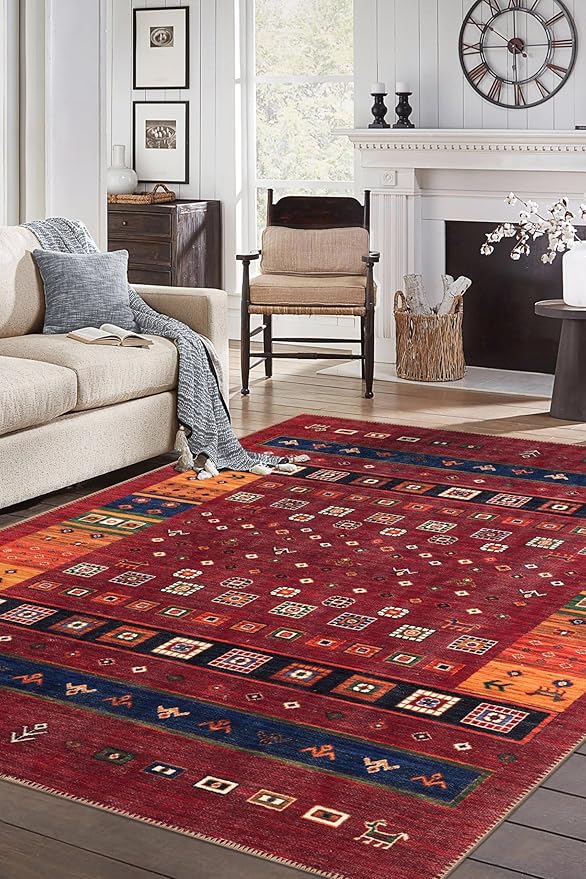 Keen Home Design 9x12 Rug - Machine Washable Area Rug with Non-Slip Backing, Ideal for Living Room, Dining Room, Bedroom - Vintage, Easy Clean, Durable, Low Pile Rug - (9' x 12')