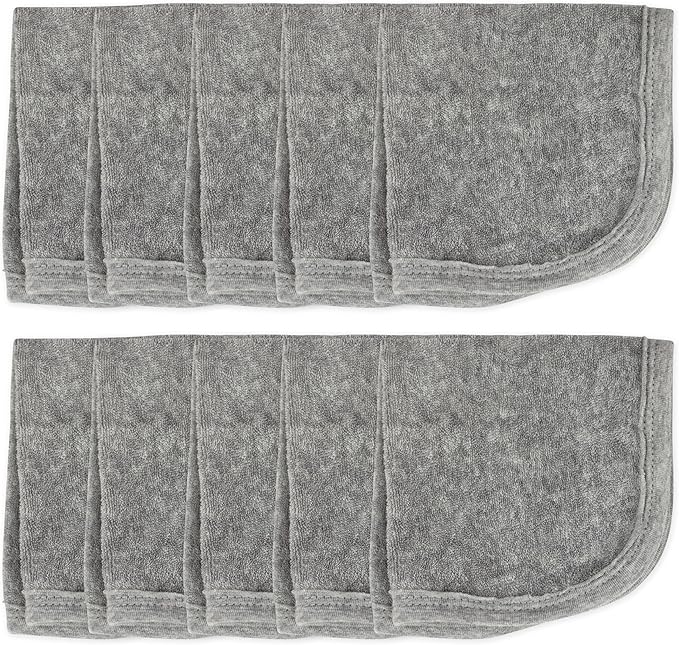 HonestBaby 10-Pack Terry Wash Cloths in Gift Box 100% Organic Cotton for Infant Baby Boys, Girls, 10-Pack Grey Heather, One Size