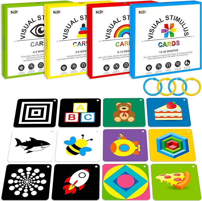 100 PCS 200 Page Black White Colorful 3D Visual Stimulation Baby Flashcard for Newborn Baby Infant Gift (, 5.5” X 5.5”)
