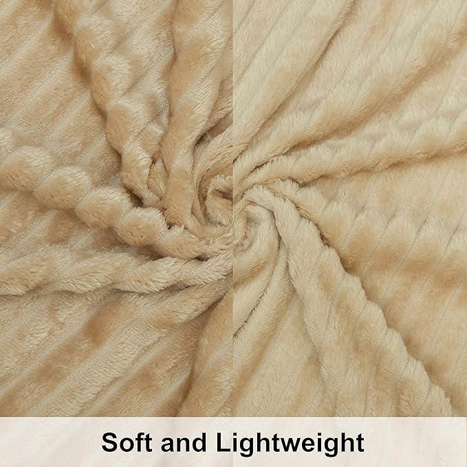 NTBAY Plush Flannel Oversized Baby Blanket, 50X60 Inches Soft and Warm Toddler Blanket with Striped Texture Nursery Bed Blanket for Stroller, Crib, Travel, Baby Gift, 50"x60", Khaki