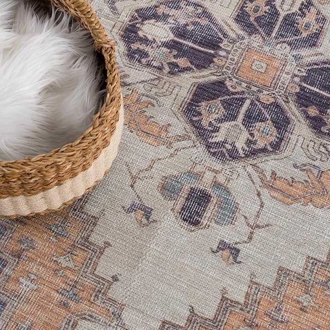 Bloom Rugs Washable 10 ft Runner - Orange/Blue/Beige Traditional Runner for Entryway, Hallway, Bathroom, and Kitchen - Exact Size: 2.5' x 10'