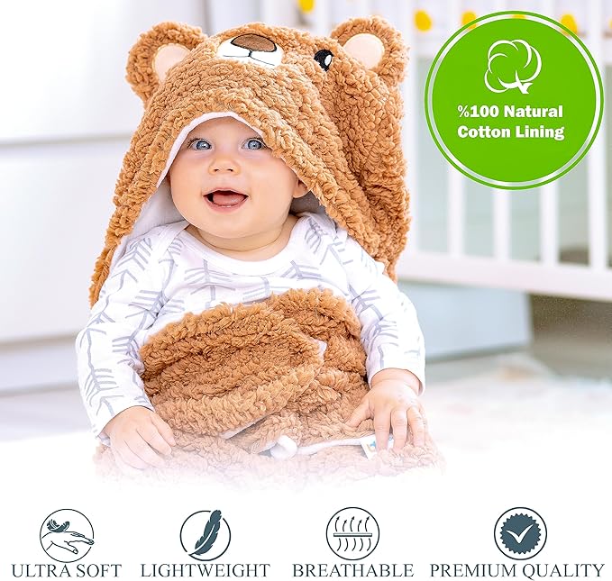 Baby Swaddle Blanket Bear 0-6 Months Cute Organic Ultra Soft Plush NewBorn Baby Essentials Must Have Infants Girls Boys Gender Neutral Stuff, Registry Gift Receiving Swaddling Wrap Clothes Shower Gift