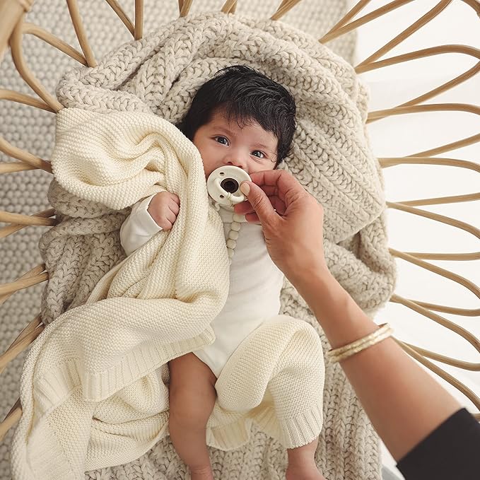 Heritage Knit Organic Cotton Receiving Swaddle Blanket for Boys - 100% Organic Soft Luxury Cotton Warm Cuddle Swaddling Blanket for Newborns Infants Toddler (0-2Yrs - Denim Blue)