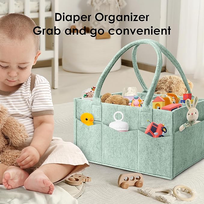 HIPHOP PANDA 2-Pack Diaper Caddy Organizer - Nursery Storage Bin & Car Organizer for Diapers, Wipes, and Baby Essentials - Dual-Color Solid Set (Green/Oatmeal), Large Size