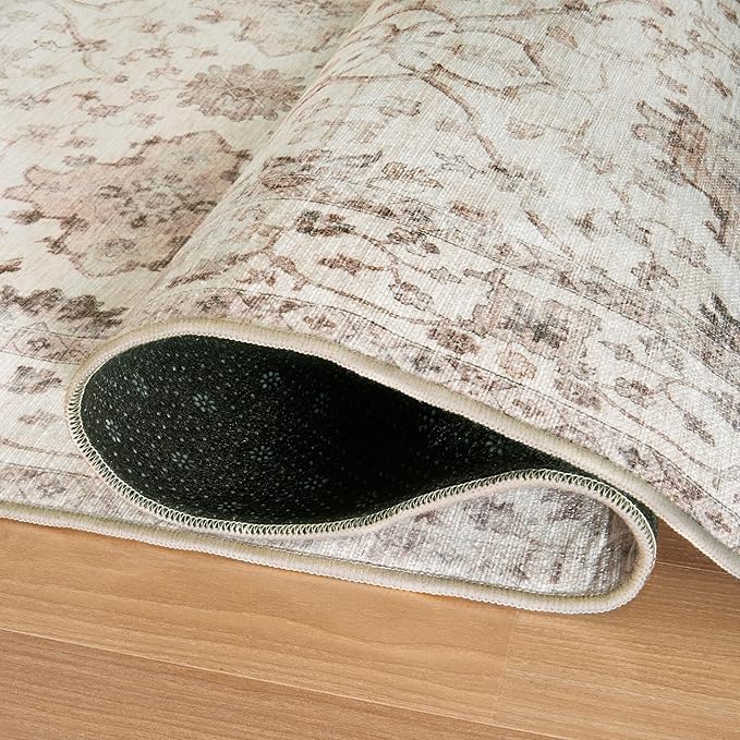 ReaLife Rugs Machine Washable Area Rug - Living Room Bedroom Bathroom Kitchen Entryway Office - Padded Low Pile Stain Resistant Premium - Boho Farmhouse Vintage - BEV - Beige 5' x 7'