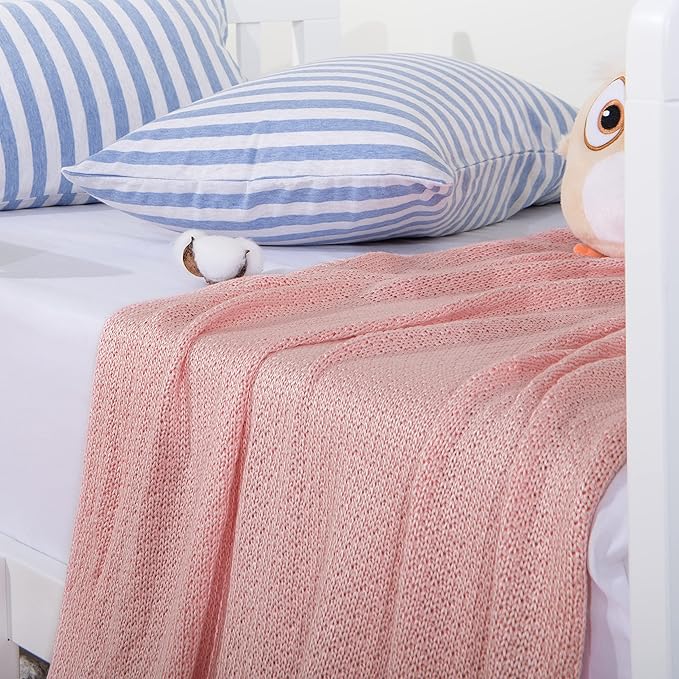 NTBAY Cable Knit Cooling Toddler Blanket, Soft and Breathable Baby Blanket 30x40 Inches Made from Rayon Derived from Bamboo for Crib, Stroller, Nursery, Pink