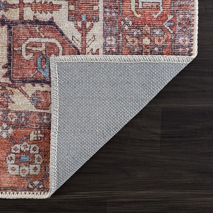 Bloom Rugs Washable 7 ft Runner - Red/Orange/Beige Traditional Runner for Entryway, Hallway, Bathroom, and Kitchen - Exact Size: 2.5' x 7'
