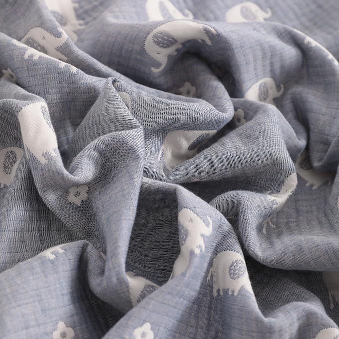 NTBAY 3 Layer Oversized Muslin Cotton Toddler Blanket, Jacquard Reversible Nursery Bed Blanket, Super Soft and Thermal for All Seasons, Baby Gift, 45"x60", Blue Elephant