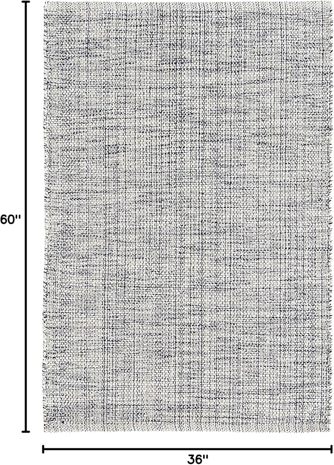Dash and Albert Marled Cotton Area Rug - 3' x 5' Indigo Solid Handwoven Accent Rug - Durable, Lightweight, High Traffic Areas Hallway, Bedroom, Living Room