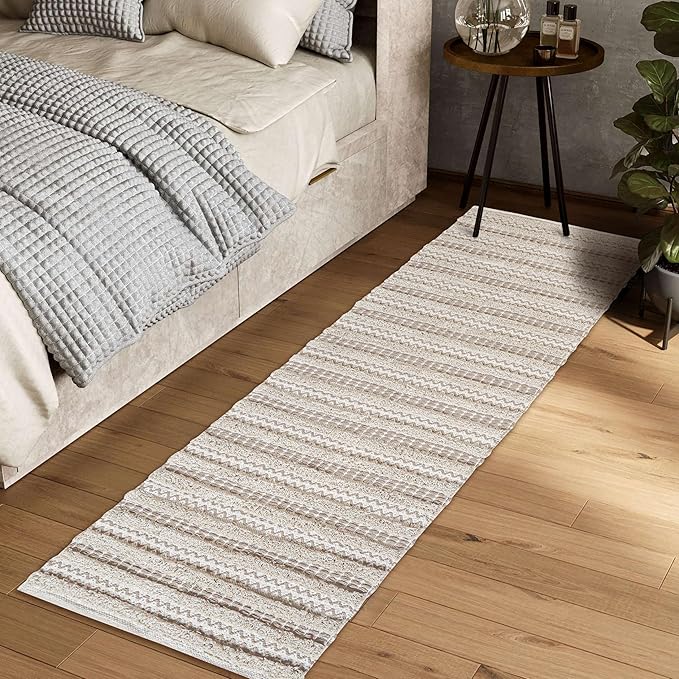 Bedding Craft Runner Rug 2x6' Washable Kitchen Rugs with Tassels Indoor Farmhouse Rugs for Bedroom Aesthetic Tufted Rug for Laundry Room Doorway Living Room_Off White Natural