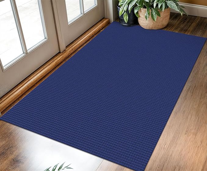 KOZYFLY Rugs for Entryway 3x5 ft Washable Area Rug Non Slip Rubber Backed Entry Rug Woven Indoor Door Mat Cotton Kitchen Rugs Floor Carpet for Entryway, Foyer, Backdoor, Royal Blue/Navy