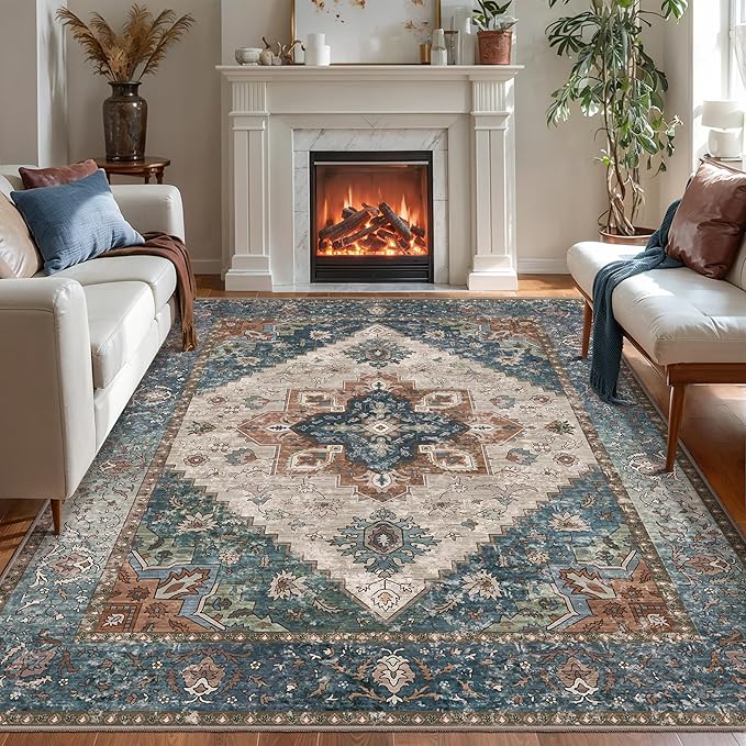 Ciicool Vintage Washable Area Rug 8'x10' Large Oriental Print Rugs,Ultra Soft Carpet for Bedroom, Living Room, Under Table, Office,