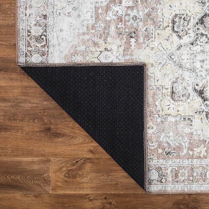 Bloom Rugs Washable Non-Slip 7 ft Runner - Blush/Beige Traditional Medallion Runner for Entryway, Hallway, Bathroom, and Kitchen - Exact Size: 2.5' x 7'