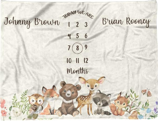 MDPrints Personalized Twin Milestone Blanket, Custom Monthly Baby Blankets with Name for Boys and Girls, 30x40 & 50x60inch Soft Plush Fleece (Brown)
