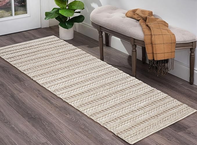 Bedding Craft Runner Rug 2x6' Washable Kitchen Rugs with Tassels Indoor Farmhouse Rugs for Bedroom Aesthetic Tufted Rug for Laundry Room Doorway Living Room_Off White Natural
