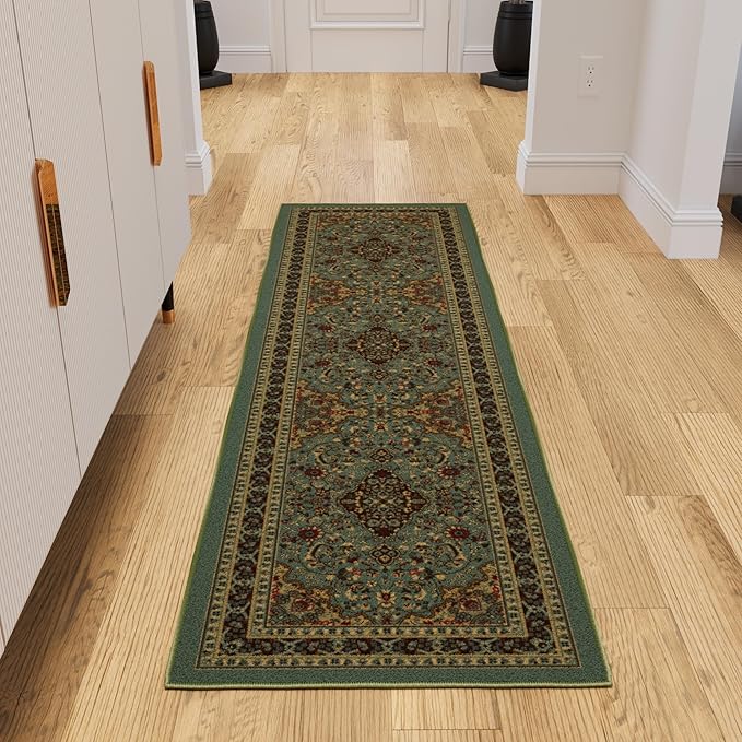 Ottomanson Hallway Runner Rug 1'10" x 7' Non Slip Oriental Area Rugs Easy to Clean Laundry Rug Runner Durable & Pet Friendly Floor Carpet Runners for Hallways Entryway Kitchen, Seafoam Green
