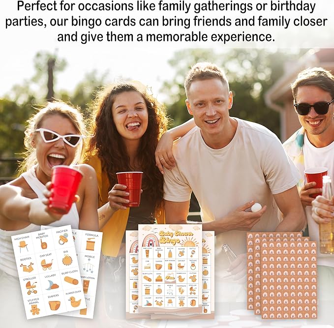 Baby Shower Bingo Game For Adults, Boho Sunshine Baby Shower Party Bingo Game Set, Boho Rainbow Baby Shower Bingo Cards, Sun Gender Reveal Bingo Favors, Baby Shower Large Group Game Decor Supplies -23