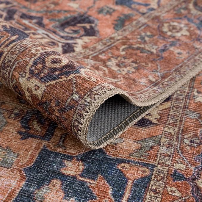 Bloom Rugs Washable 7 ft Runner - Beige/Terracotta Traditional Runner for Entryway, Hallway, Bathroom, and Kitchen - Exact Size: 2.5' x 7'
