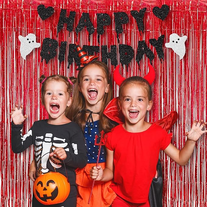 BRAVESHINE Red Tinsel Foil Fringe Curtains - 2Pcs 3.2x8.2ft Holidays Photo Booth Backdrop for Girl/Birthday/Valentine’s/Christmas/Bridal/Bachelorette/Anniversary/Engagement Party/Halloween Decorations