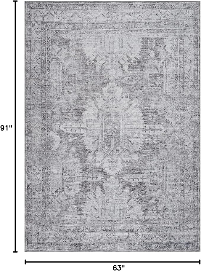 Bloom Rugs Washable 5' x 7' Rug - Ivory/Silver Gray Traditional Area Rug for Living Room, Bedroom, Dining Room, and Kitchen - Exact Size: 5' x 7'