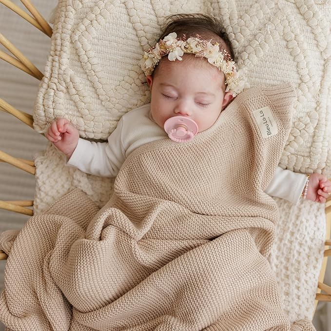 Heritage Knit Organic Cotton Baby Blanket - Soft Warm Cozy Unisex Receiving Cuddle Stroller Beige Blanket for Newborns, Infants Toddler, Boys and Girls (Oatmeal, 0-2 Years)