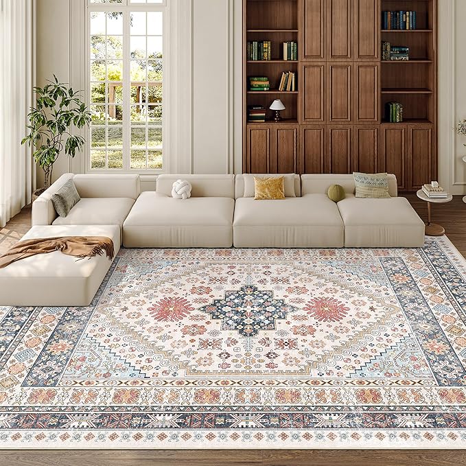 zesthome 8x10 Area Rugs for Living Room,Non-Slip Backing Washable Rugs,Vintage Large Area Rug,Stain Resistant Home Decor Rug (Multi,8'x10')