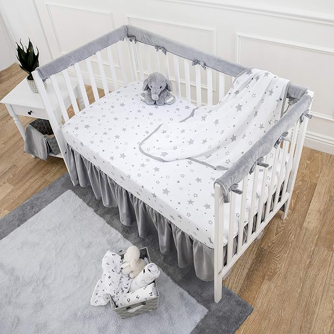 American Baby Company 3 Pack 100% Natural Cotton Fitted Crib Sheets 52" x 28" - Soft, Breathable, Hypoallergenic & Gentle Toddler Bed Sheets, Super Stars/Gray/White, Neutral for Boys & Girls
