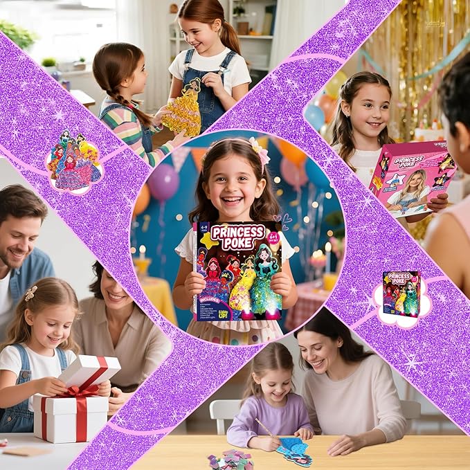 Fortand Poke-Art Crafts Kit for Kids, Princesses Craft Kits for Girls Ages 4-9 Paper Craft Kits with LED Base DIY Creative Activity Toys Gifts for Girls & Boys Ages 4 5 6 7 8 9 Mess-Free Fun for Kids