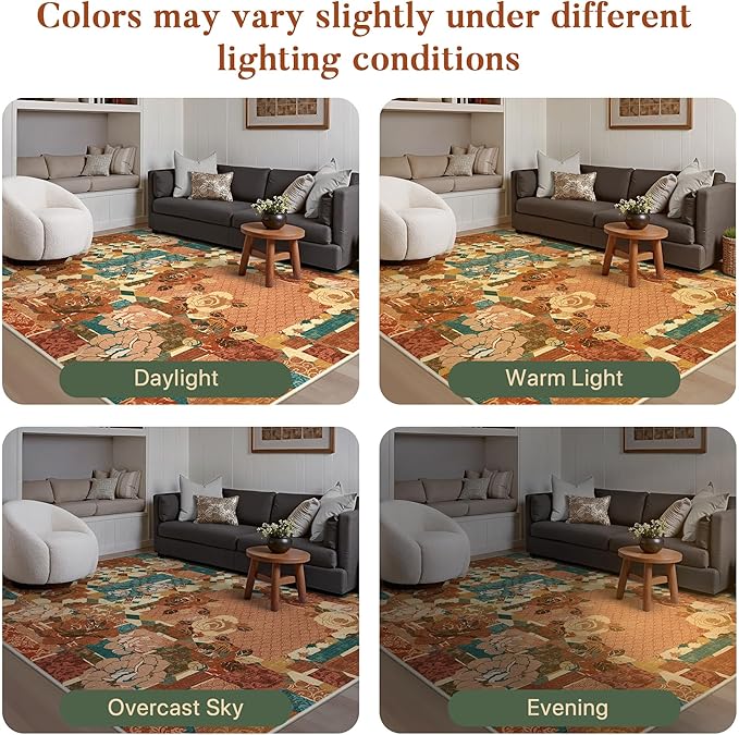 GENIMO Floral Runner Rug 2'6''x8, Machine Washable Non Slip Vintage Patchwork Hallway Runner, Ultra-Thin Low Pile Runners for Indoor Entryway, Hallway, Kitchen and Corridor,Rose Red