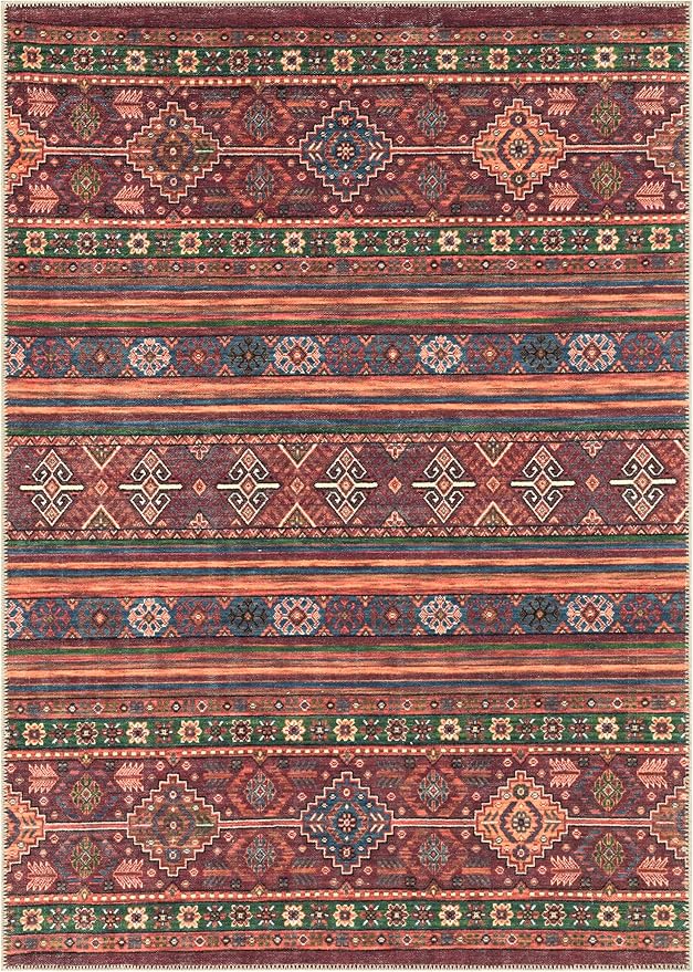 Keen Home Design 6x9 Rug - Machine Washable Area Rug with Non-Slip Backing, Ideal for Living Room, Dining Room, Bedroom - Vintage, Easy Clean, Durable, Low Pile Rug - (6' x 9')