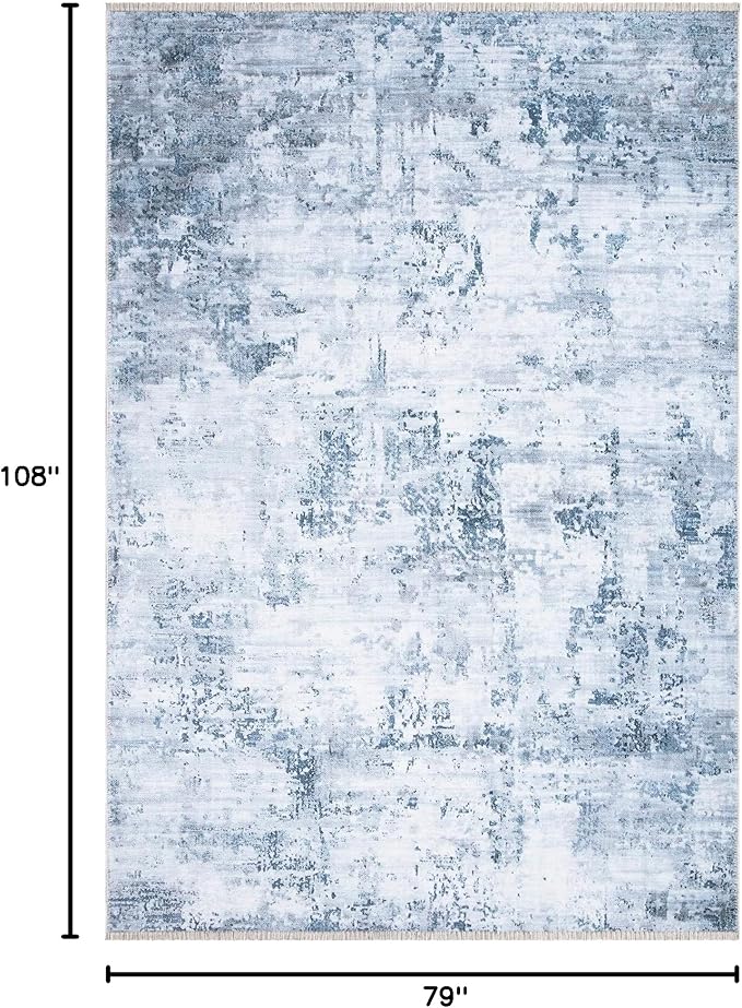 Bloom Rugs Caria Washable Non-Slip 6x9 Rug - Blue/Gray Modern Abstract Area Rug for Living Room, Bedroom, Dining Room, and Kitchen - Exact Size: 6' x 9'