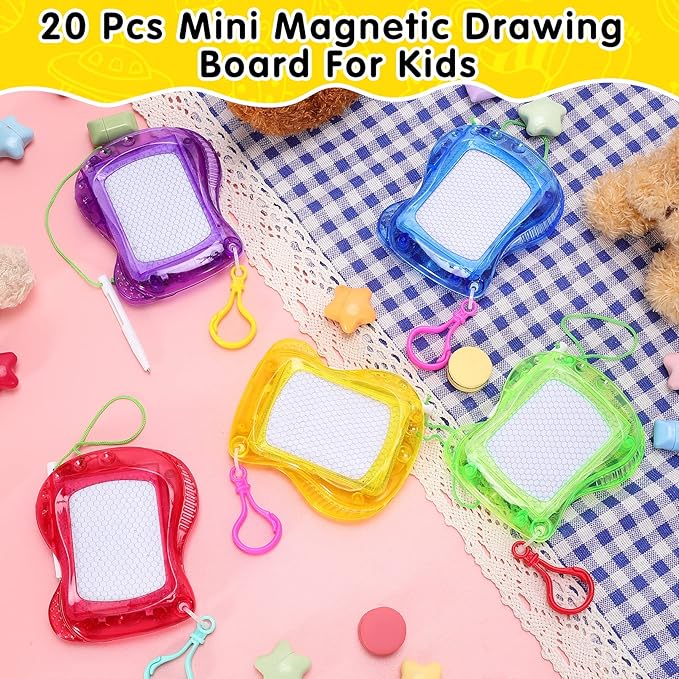 20Pcs Mini Magnetic Drawing Board for Kids,Backpack Keychain Clip Magnetic Doodle Board,Erasable Mini Sketch Writing Pad,Mini Drawing Board for Boys Girls Birthday Party Favor Classroom Supply,5Colors