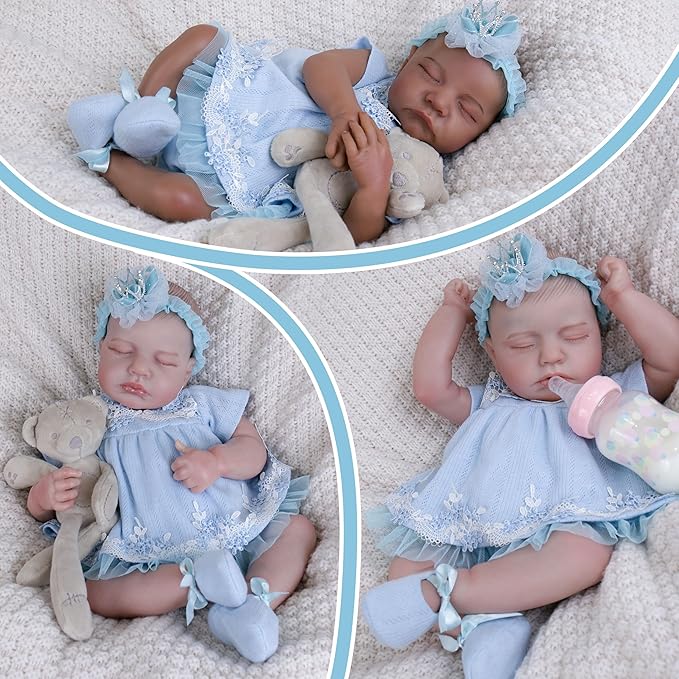 Reborn Baby Dolls Clothes Girl Blue Baby Doll Clothes 17-20 Inches Doll Outfits and Accessories for Newborn Girl