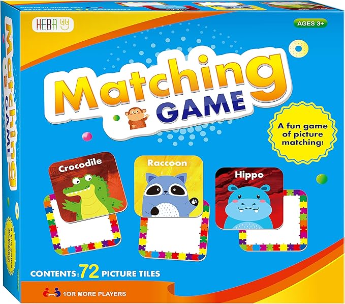 Hebayy 36 Pair Animals Matching Game Cartoon Flash Cards Erasable(72 PCs, Each Measures 2” X 2”)